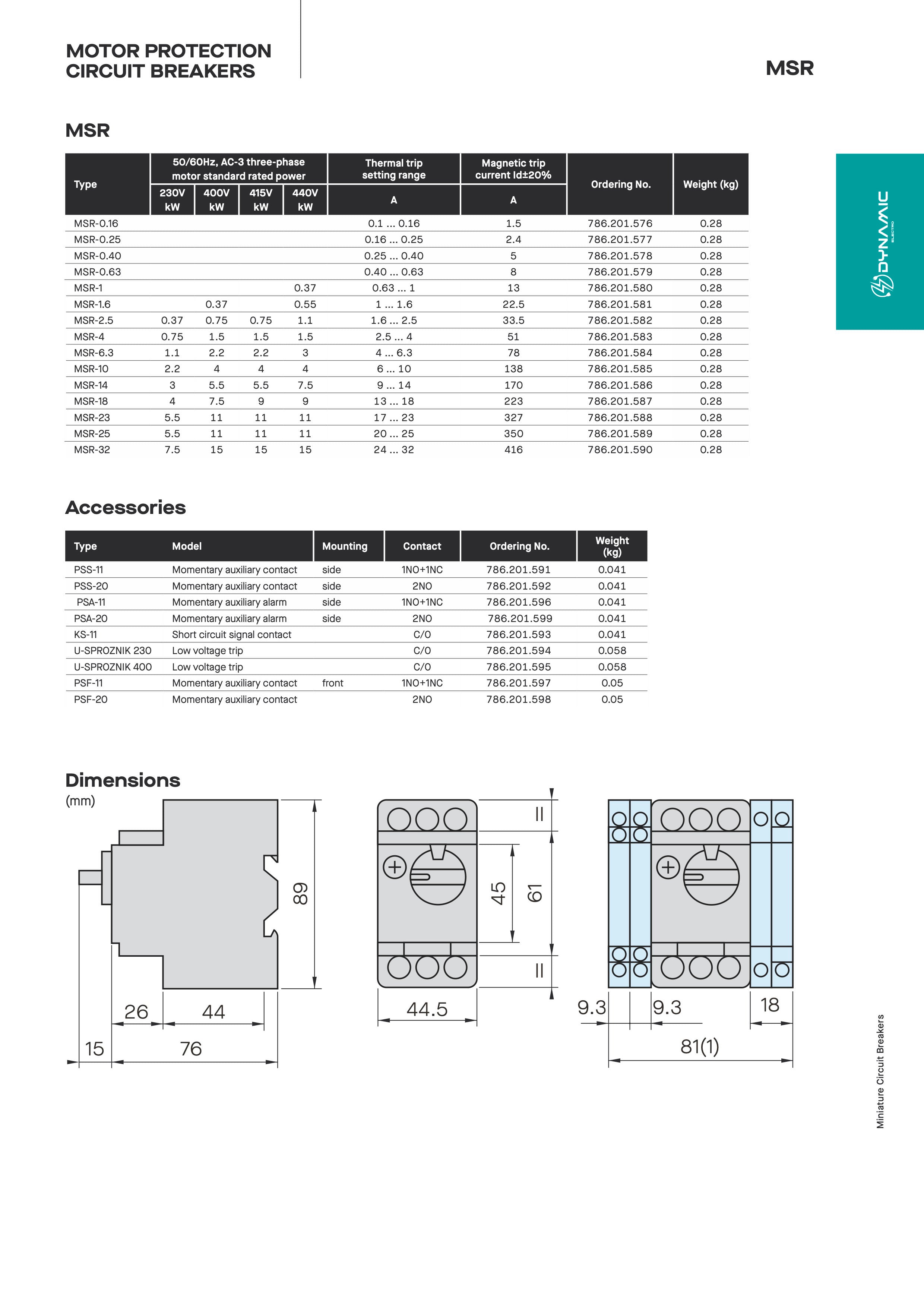 MSR motor protection circuit breakers